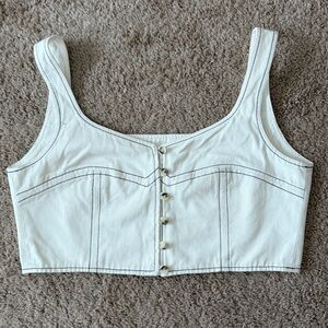 OhSevenDays White Cropped  Button Down Bustier Top, Size L